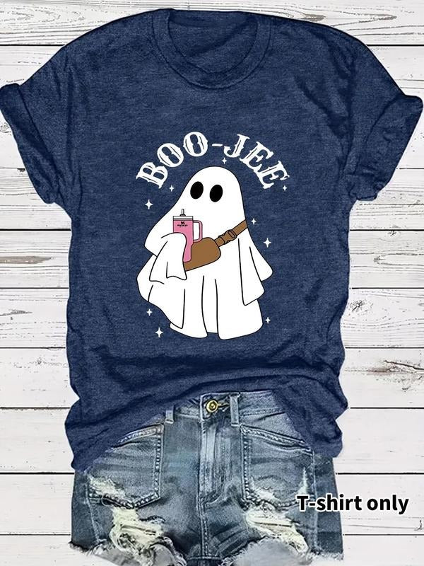 Women'WB shield Ghost & Letter Print Round Neck Tee, Casual Short Sleeve Crew Neck T-shirt for Summer, Fashion Women'WB...