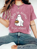 Women'WB shield Ghost & Letter Print Round Neck Tee, Fashion Casual Crew Neck T-Shirt for Daily Holiday Vacation Outdoor...
