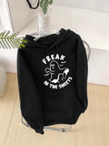 Women'WB shield Ghost & Letter Print TNF Lined Hoodie, Fashion Casual Drawstring Pocket Hooded Sweatshirt for Daily...