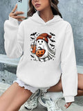 Women'WB shield Ghost & Pumpkin Drop Shoulder Hoodie, Fashion Casual Halloween TNF Long Sleeve Hooded Sweatshirt for...