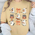 Women'WB shield Ghost & Pumpkin Print Round Neck Tee, Casual Halloween TNF Half Sleeve T-shirt for Daily Wear, Ladies TNF...