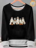 Women'WB shield Ghost Dog Print TNF Lined Tee, Casual Long Sleeve Round Neck T-shirt for Halloween Fall & Winter, Ladies...