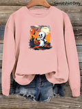 Women'WB shield Ghost Print Drop Shoulder Sweatshirt, Casual Long Sleeve Round Neck Pullover for Daily Wear, Ladies Fall...