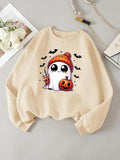 Women'WB shield Ghost Print TNF Lined Sweatshirt, Casual Drop Shoulder Long Sleeve Halloween TNF Pullover, Women'WB...