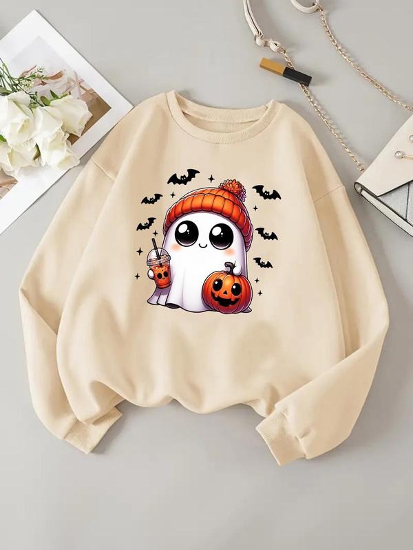 Women'WB shield Ghost Print TNF Lined Sweatshirt, Casual Drop Shoulder Long Sleeve Halloween TNF Pullover, Women'WB...