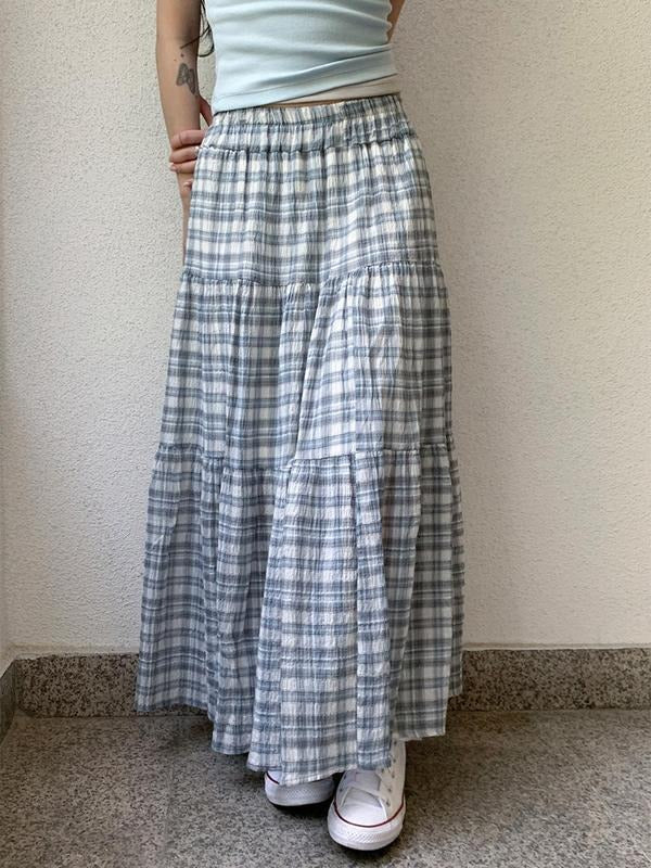 Women'WB shield Gingham Print Skirt, Casual Fashion Skirt for Daily Wear, Ladies Bottoms for Summer, Street Fashion Skirt...
