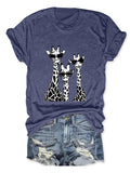 Women'WB shield Giraffe Print Round Neck Tee, Fashion Casual Crew Neck Short Sleeve T-shirt for Daily Outdoor Wear,...