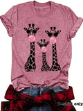 Women'WB shield Giraffe Print Round Neck Tee, Fashion Casual Crew Neck T-Shirt for Daily Holiday Vacation Outdoor Wear,...