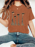 Women'WB shield Giraffe Print Round Neck Tee, Fashion Casual Crew Neck T-Shirt for Daily Holiday Vacation Outdoor Wear,...