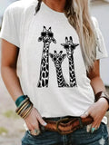 Women'WB shield Giraffe Print Round Neck Tee, Fashion Casual Crew Neck T-Shirt for Daily Holiday Vacation Outdoor Wear,...