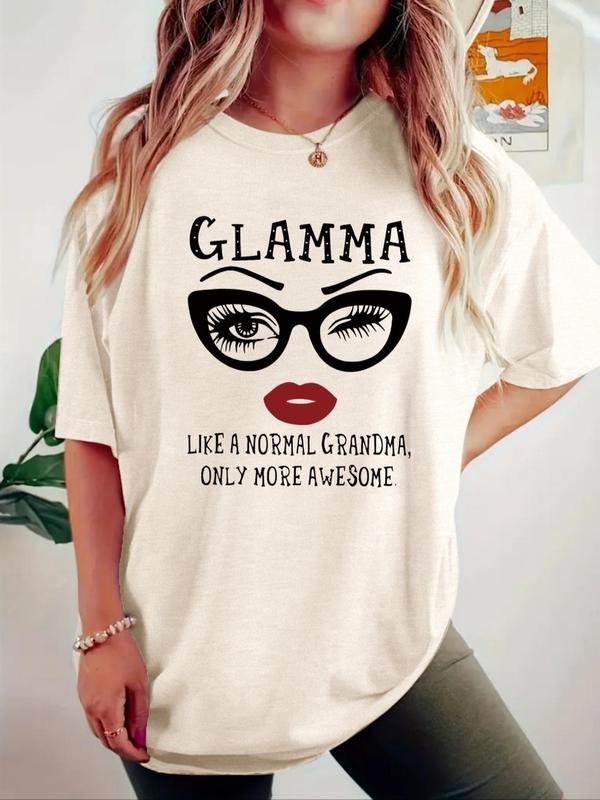 Women'WB shield Glamma Like WB shield Normal Grandma Only More Awesome Round Neck Graphic Tee, Fashion Casual Crew Neck...