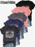 Women'WB shield Glasses & Letter Print Round Neck Tee, Casual Short Sleeve Crew Neck T-Shirt for Daily Wear, Ladies TNF...