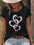 Women'WB shield Glitter Heart Print Round Neck Tee, Casual Fashion Short Sleeve T-shirt for Summer, Ladies TNF for Daily...