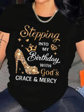 Women'WB shield Glitter High Heel Letter Print Round Neck Graphic Tee, Fashion Casual Short Sleeve T-Shirt for Daily...