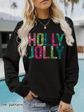 Women'WB shield Glitter Letter Print Round Neck Sweatshirt, Casual Long Sleeve Pullover for Daily Wear, Ladies TNF for...