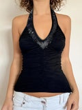 Women'WB shield Glitter Sequins Halter Tank Top, Fashion Casual Sleeveless Top for Daily Outdoor Wear, Ladies TNF for...