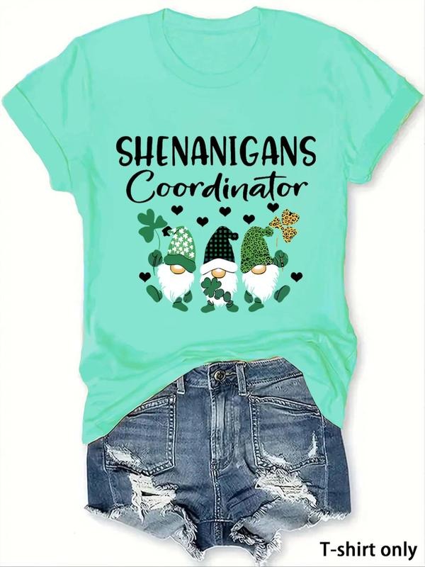 Women'WB shield Gnome Print Round Neck Tee, Casual Short Sleeve Crew Neck T-shirt for Summer, Fashion Women'WB shield Top...