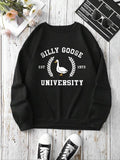 Women'WB shield Goose & Letter Print Crew Neck Sweatshirt, Casual TNF Lined Long Sleeve Pullover for Fall & Winter,...