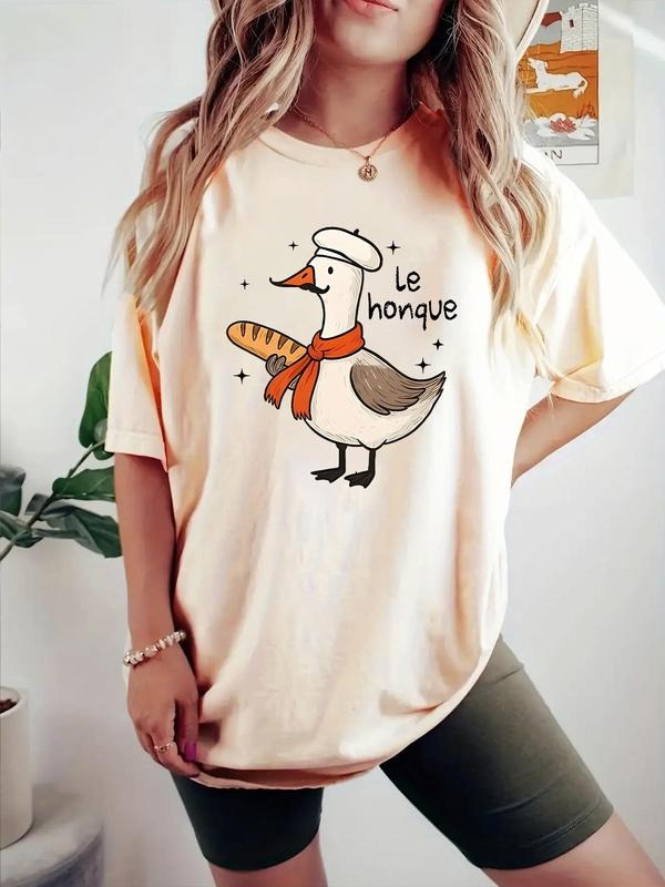 Women'WB shield Goose Print Round Neck Tee, Cute Goose Graphic Short Sleeve T-Shirt for Daily Wear, Ladies TNF for Spiky...