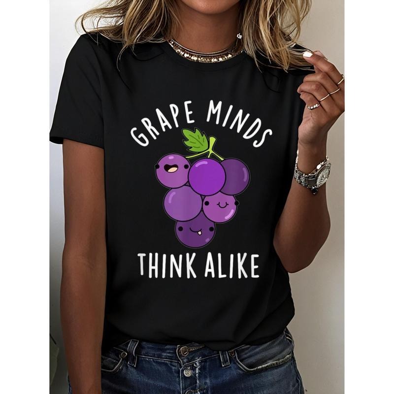 Women'WB shield Grape Minds Think Alike Funny Fruit Pun Short Sleeve Crew Neck T-Shirt 100% Cotton Hoodie, Sweatshirt