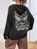 Women'WB shield Graphic Drop Shoulder Pocket Zip Up Hoodie, Casual Wing Print Long Sleeve Hooded Outerwear For Fall &...
