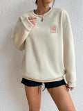 Women'WB shield Graphic Drop Shoulder Sweatshirt, Casual Letter Print Long Sleeve Round Neck Pullover For Fall & Winter,...