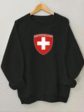 Women'WB shield Graphic Print Drop Shoulder Sweatshirt, Casual Long Sleeve Round Neck Pullover For Fall & Winter, Ladies...