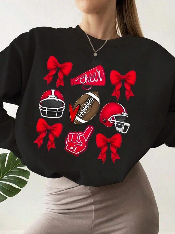 Women'WB shield Graphic Print Round Neck Sweatshirt, Casual Long Sleeve Crew Neck Pullover for Fall & Winter, Women'WB...