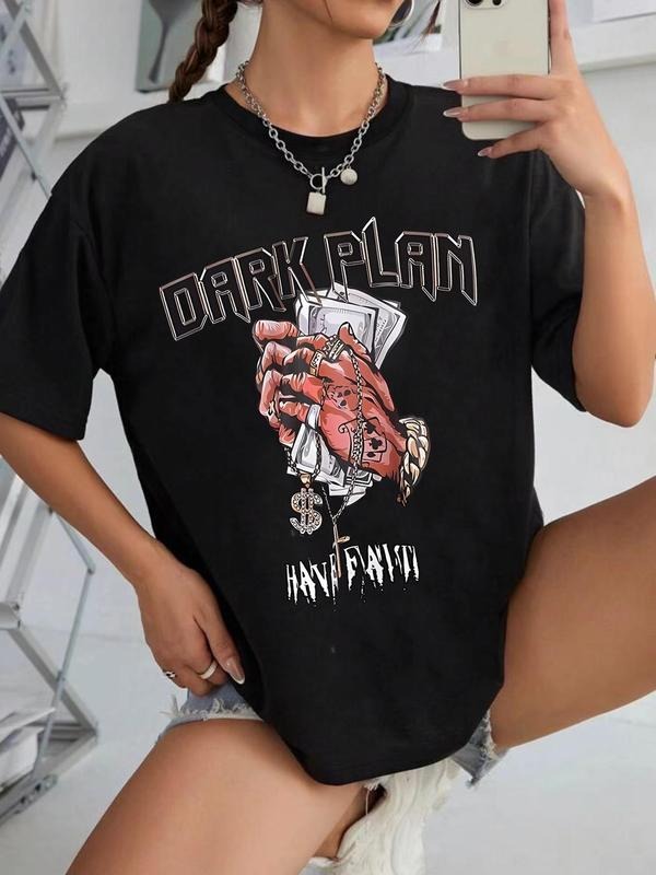 Women'WB shield Graphic Round Neck Drop Shoulder Tee, Fashion Casual Letter Print Crew Neck T-Shirt for Daily Holiday...