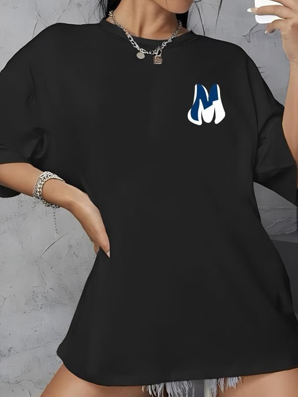 Women'WB shield Graphic Round Neck Drop Shoulder Tee, Summer TNF Women, Fashion Casual Crew Neck T-Shirt for Daily...