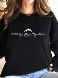 Women'WB shield Graphic Round Neck Sweatshirt, Casual Mountain & Letter Print Drop Shoulder Long Sleeve Pullover For Fall...