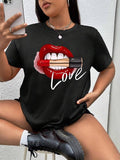 Women'WB shield Graphic Round Neck Tee, Summer TNF Women, Fashion Casual Lip Print Crew Neck Short Sleeve T-Shirt for...