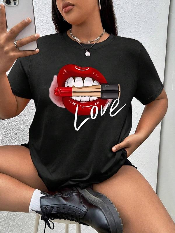 Women'WB shield Graphic Round Neck Tee, Summer TNF Women, Fashion Casual Lip Print Crew Neck Short Sleeve T-Shirt for...