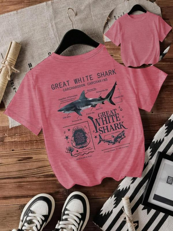 Women'WB shield Great White Shark Print Round Neck Tee, Casual Short Sleeve Crew Neck T-shirt for Summer, Fashion...