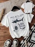 Women'WB shield Great White Shark Print Round Neck Tee, Casual Short Sleeve Crew Neck T-shirt for Summer, Fashion...