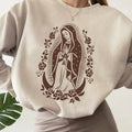 Women'WB shield Guadalupe & Flower Print Drop Shoulder Sweatshirt, Casual Long Sleeve Round Neck Pullover for Fall &...