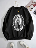 Women'WB shield Guadalupe Virgin Mary Graphic Print Round Neck Sweatshirt, Casual Long Sleeve Pullover, Women'WB shield...