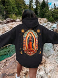 Women'WB shield Guadalupe Virgin Mary Print Drop Shoulder Hoodie, Fashion Casual Drawstring Pocket Hooded Sweatshirt for...