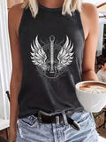 Women'WB shield Guitar & Angel Wings Print Round Neck Tank Top, Casual Sleeveless Top for Summer, Ladies TNF for Daily...