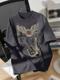 Women'WB shield Guitar & Eagle Print Round Neck Tee, Casual Short Sleeve T-shirt for Summer, Ladies TNF for Daily Wear...