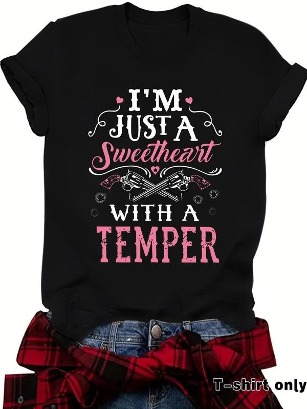 Women'WB shield Guitar & Letter Print Round Neck Tee, Fashion Casual Crew Neck T-Shirt for Daily Holiday Vacation Outdoor...