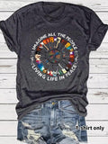 Women'WB shield Guitar & Letter Print Round Neck Tee, Fashion Casual Crew Neck T-Shirt for Daily Holiday Vacation Outdoor...