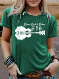 Women'WB shield Guitar & Letter Print Round Neck Tee, Vintage Trendy Casual Crew Neck T-shirt for Daily Wear, Ladies...