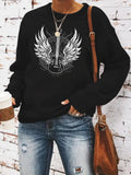 Women'WB shield Guitar Print Round Neck Sweatshirt, Fashion Casual Crew Neck Sweatshirt for Daily Holiday Outdoor Wear,...