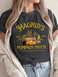 Women'WB shield Hagrid'WB shield House & Pumpkin Patch Print Round Neck Tee, Casual Short Sleeve Crew Neck T-shirt for...