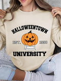 Women'WB shield Halloween & Letter Print Drop Shoulder Sweatshirt, Casual Long Sleeve Round Neck Pullover for Daily Wear,...