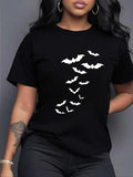 Women'WB shield Halloween Bat Print Round Neck Tee, Fashion Casual Crew Neck Short Sleeve T-Shirt for Daily Holiday...