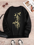 Women'WB shield Halloween Book Print Drop Shoulder Sweatshirt, Casual Long Sleeve Round Neck Pullover for Spring & Fall,...