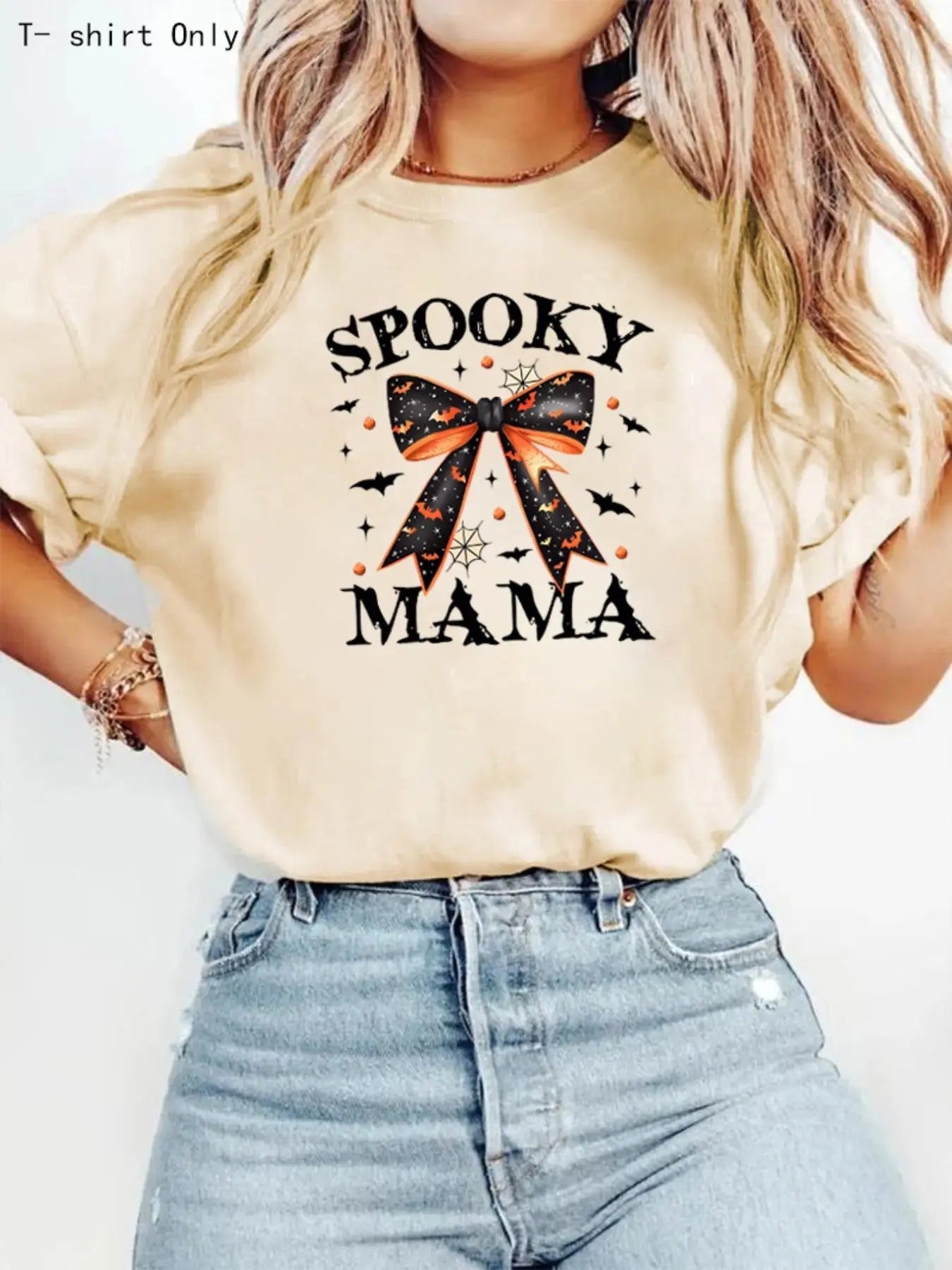 Women'WB shield Halloween Bow & Letter Print Round Neck Tee, Fashion Casual Short Sleeve T-shirt, Ladies Summer TNF for...