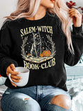 Women'WB shield Halloween Cartoon Cat & Letter Print Drop Shoulder Sweatshirt, Casual Long Sleeve Round Neck Pullover for...